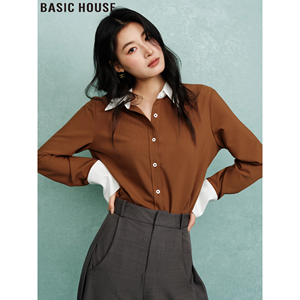 Basic House/百家美拉德撞色复古老钱范通勤显瘦打底衬衫女春新款