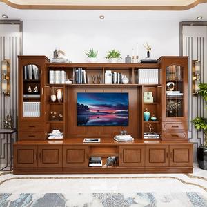 中式实木电视背景柜子组合墙柜客厅影视柜多功能现代简约收纳柜