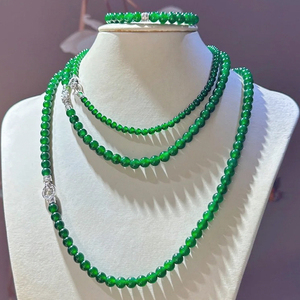 冰种正阳绿翡翠珠串项链缅甸天然正品a货满绿小米珠套装手串女款