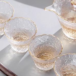日式冰露金边茶具套装家用玻璃透明盖碗功夫茶杯子泡茶小套办公室