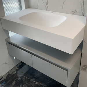 恒洁正品定制进口可丽耐一体盆岩板无缝陶瓷盆浴室柜组合洗手脸盆