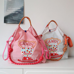 日本ball chain环保购物袋高圆圆同款糖果机刺绣包尼龙帆布斜挎女