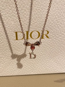 Dior/迪奥 2024SS新款蝴蝶结项链中古字母粉钻女小众锁骨链毛衣链