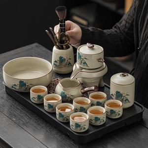 秦艺汝窑懒人防烫泡茶神器旋转自动茶具套装高档家用陶瓷茶壶茶杯