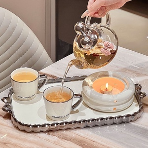 花茶壶礼品套装高档陶瓷下午茶花果茶杯具家用送礼蜡烛加热带托盘