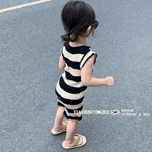 韩国童装女童连衣裙夏装短袖连衣裙2023新款薄款洋气儿童条纹修身