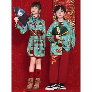 迪士尼儿童演出服中国风女童汉服旗袍男童中式唐装舞台走秀儿童表