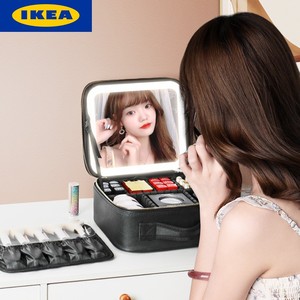 IKEA宜家化妆品收纳盒桌面带灯化妆箱带镜子化妆包手提便携跟妆师