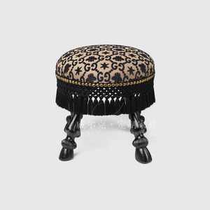 法式轻奢圆形沙发凳客厅脚踏凳搁脚复古实木雕花梳妆凳换鞋凳中古