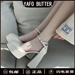 香港YA法式高跟鞋白色芭比鞋甜美仙女风松糕底粗跟玛丽珍鞋婚纱