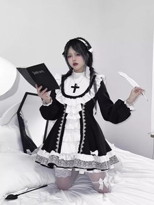 哥特修女风lolita狗短黑白连衣裙洋装洛丽塔甜酷蓬蓬日常公主裙