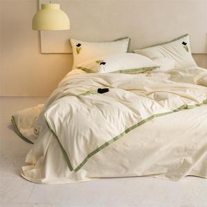 简约北欧全棉水洗棉撞色床上四件套纯棉毛巾M绣被套宿舍床单三件