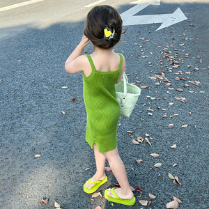 巴拉巴柆2024夏季新款女童针织吊带裙女宝韩版修身裙子儿童背心裙