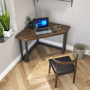 实木三角形桌椅转角电脑桌简约办公拐角书桌家用小户型墙角桌设计