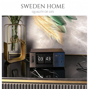 瑞典高端手工简约翻页时钟桌面小摆钟盒子家用迷你座钟复古极简