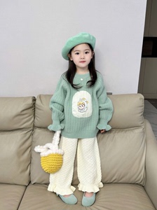 巴拉巴柆韩版女童2024秋装新款女宝宝可爱卡通贴布针织毛衣儿童花