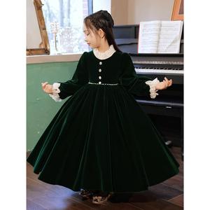 墨绿色公主裙中小童优雅洋气轻奢日常连衣裙长袖长裙法式儿童礼服