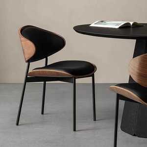 意式简约复古风休闲商业主题餐厅餐椅轻奢咖啡厅伊姆斯黑色皮椅子