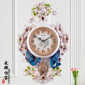 钟表欧式挂钟静音大号客厅孔雀时尚家用创意卧室钟装饰时钟壁挂表