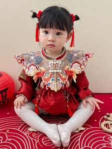 周岁礼服女宝宝抓周旗袍秋冬季中国风婴儿满月百天中式周岁服红色