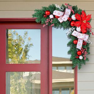 圣诞节门角藤条装饰2023新款圣诞球花环橱窗挂件家庭门楣场景布置