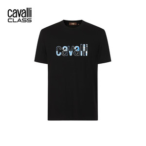 Cavalli Class卡沃利男装烫钻拼色印花T恤短袖男夏季新款休闲体恤