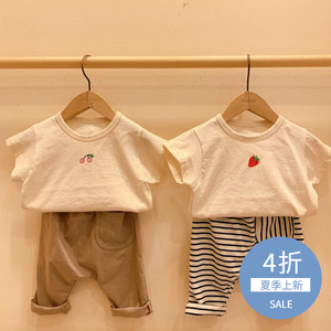 ins韩版韩系夏装宝宝短袖T恤长裤两件套薄款男女童套装婴儿上衣空