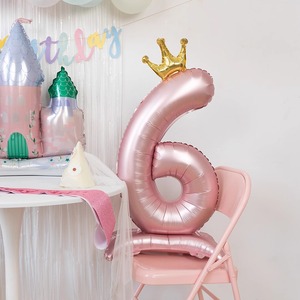 40寸带底座大号粉色数字铝膜气球生日布置男孩女孩周岁场景装饰品
