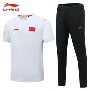 中国李宁运动套装夏季圆领短袖健身训练两三件套大码团队国服定制