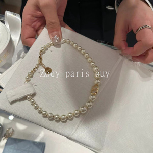 代购Dior/迪奥 经典CD字母金属吊坠项链珍珠锁骨链