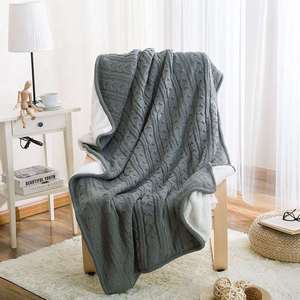 纯棉北欧针织毛毯加绒加厚办公室沙发毯子午睡冬季保暖羊羔绒盖毯