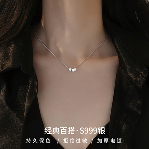 周六福纯银方糖项链2024新款爆款小众设计女轻奢锁骨链高级