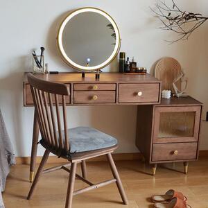 北欧实木胡桃木色梳妆桌椅镜子组合卧室化妆台带灯化妆简约桌现代