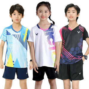 新款胜利儿童羽毛球衣男女童速干运动比赛训练服套装团购定制印制