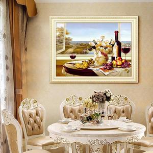 欧式饭厅装饰画美式油画单幅墙面装饰挂画现代简约饭厅壁画红酒画
