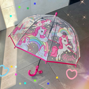 小马宝莉雨伞新款彩色独角兽可爱卡通长柄加厚自动晴雨伞透明便携