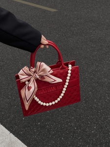 小ck大容量法式复古红色新娘手提包包女士2024新款今年流行托特包