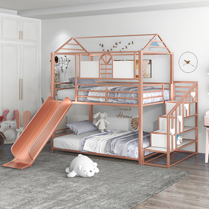 儿童房树屋床城堡公主创意上下铺双层床滑梯床儿童衣柜一体高架床