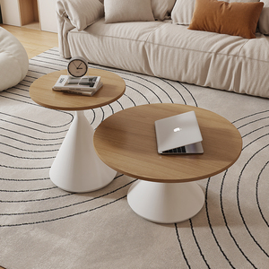 奶油风实木茶几家用客厅小户型圆形新款网红创意岩板可移动小桌子