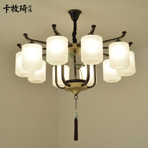 新中式LED客厅吊灯中国风禅意荷花餐厅灯具茶室古典别墅复式大灯