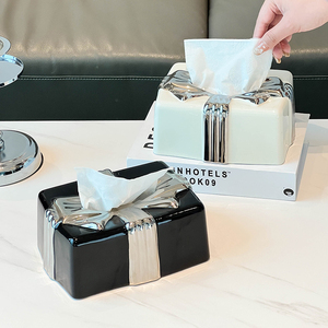 抽纸盒高级感轻奢纸巾盒客厅纸巾收纳盒高档创意陶瓷面巾纸纸抽盒