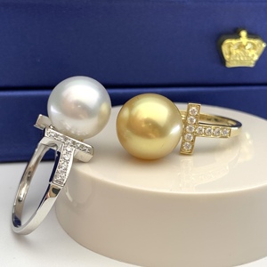 珍珠戒指k金空托T家同款diy配件戒托手饰品镶嵌定制厂家直销爆款