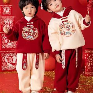 女童拜年服冬季2024新款加厚龙年汉服新年装国风中式红色唐装宝宝
