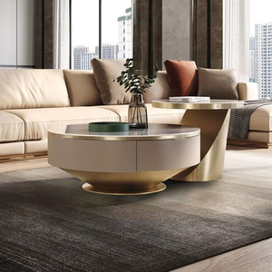 意式轻奢现代简约岩板茶几圆形大小组合带抽屉创意设计师客厅家具