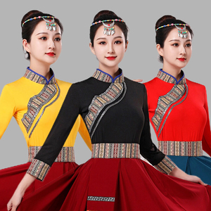 民族风藏族舞蹈服装女舞台演出锅庄卓玛半身艺考牛奶丝上衣短袖