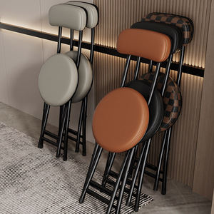 宜家折叠椅子靠背凳子家用餐桌小餐椅圆凳可叠放便携高脚折凳小型