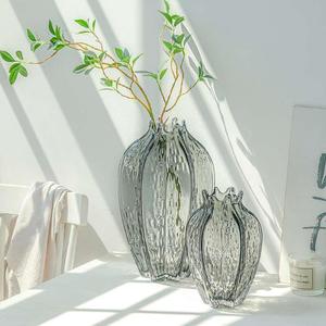 杨桃造型花瓶田园风格简约锤纹透明灰色花器北欧小清新