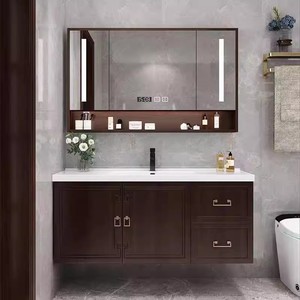 法恩莎橡木简约现代智能浴室柜镜柜组合烤漆实木新中式卫生间洗漱