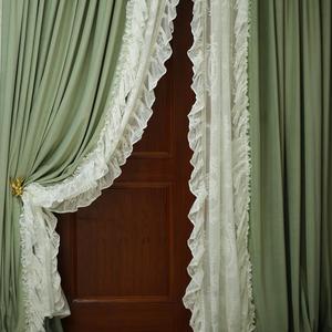 卧室客厅遮光窗帘法式轻奢复古蕾丝美式欧式天鹅绒丝绒布穿杆定制