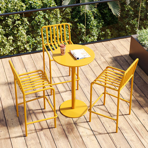 户外铁艺高脚桌凳子花园庭院咖啡厅奶茶店吧台桌椅组合高靠背椅子